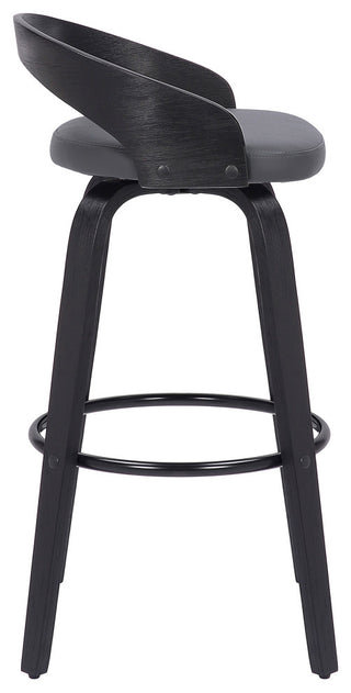 Sonia 26" Counter Height Swivel Grey Faux Leather and Black Wood Bar Stool