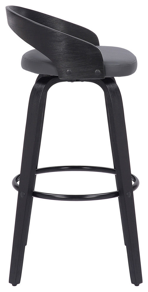 Sonia 26" Counter Height Swivel Grey Faux Leather and Black Wood Bar Stool