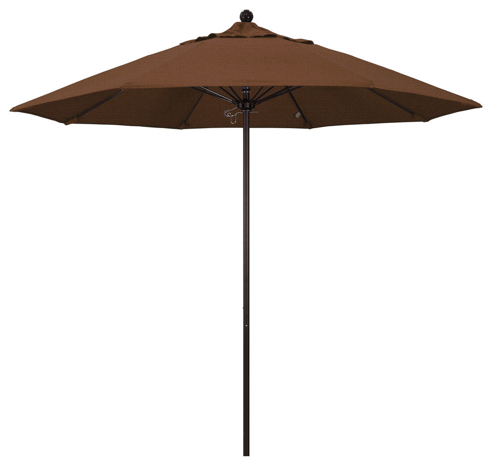 9' Bronze Push Lift Fiberglass Rib Aluminum Umbrella, Olefin, Teak