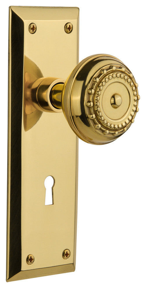 Single New York Plate With Meadows Knob, Unlacquered Brass