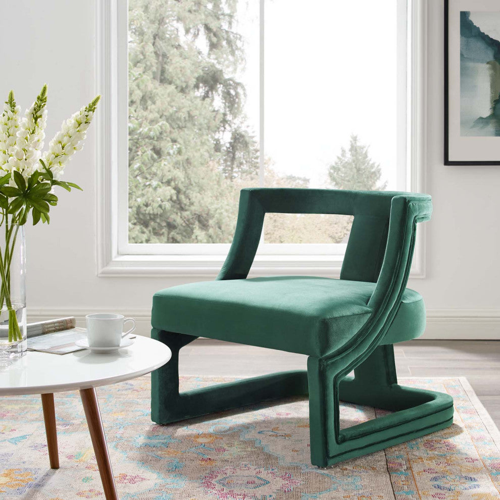 Modern Living Room Lounge Accent Side Chair Armchair, Velvet Fabric Wood, Green