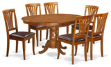 7-Piece Set Portland Kitchen Table With Leaf and 6 Leather Chairs, Saddle Brown