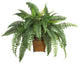 Boston Fern With Wood Wicker Basket Silk Plant