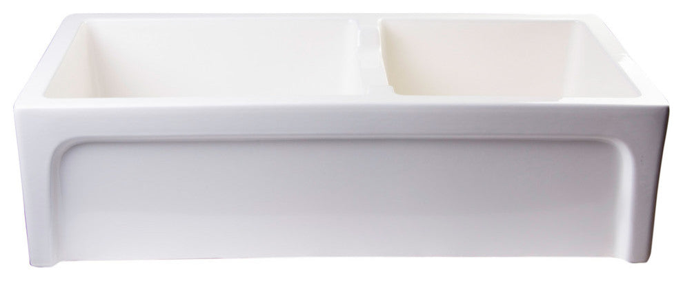 36" Biscuit Arched Apron Thick Wall Fireclay Double Bowl Farm Sink