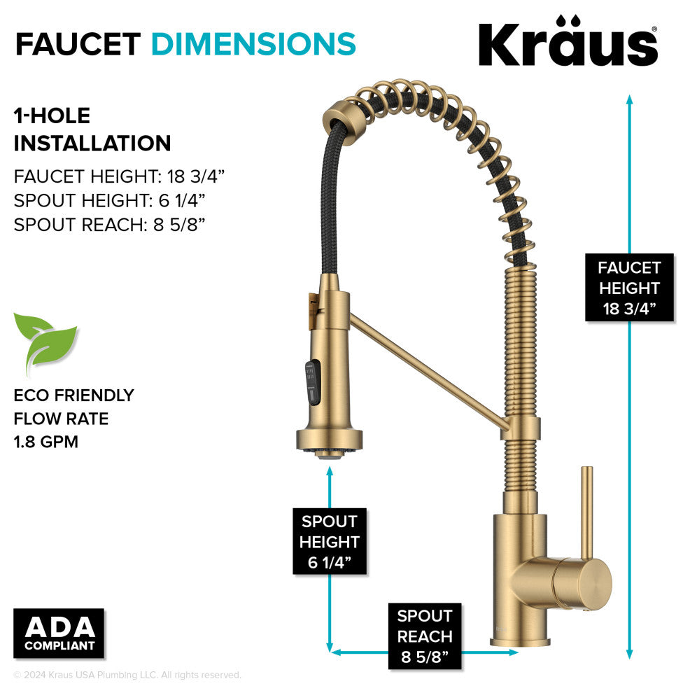 Bolden Commercial Style 2-Function Pull-Down 1-Handle 1-Hole Kitchen Faucet, Brushed Brass