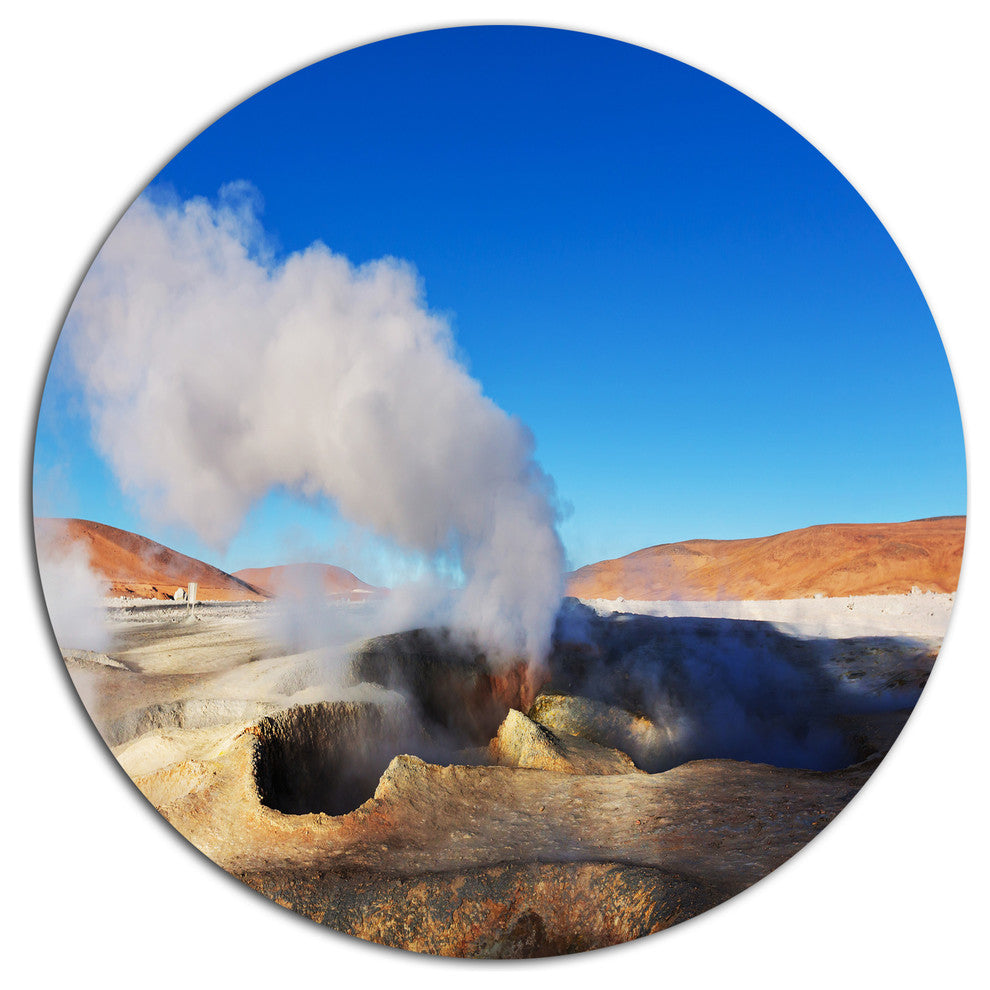 Geyser Sol De Manana Bolivia, Landscape Round Metal Wall Art, 36"
