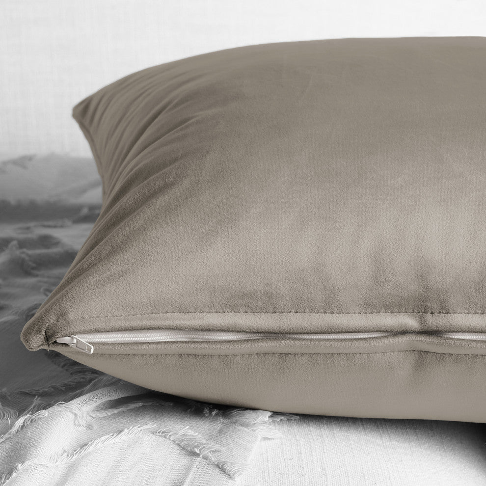 Heritage Plush Velvet Cushion Cover Pair, Gallery Taupe, 18w X 18l