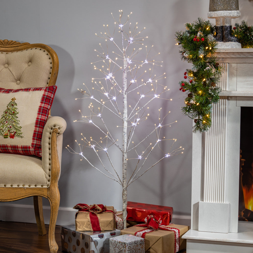 4' Electric Birch Tree Warm White and Cool White LED Lights, Outdoor Adapter