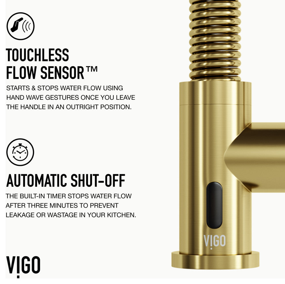 VIGO Edison 19" H Single Handle Pull-Down Sprayer Kitchen Faucet, Matte Brushed Gold, Touchless, Without Extras