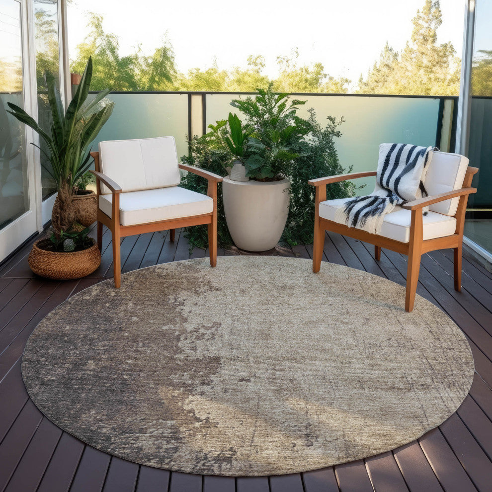 Machine Washable Indoor/Outdoor Chantille ACN1912 Taupe 8' x 8' Round Rug