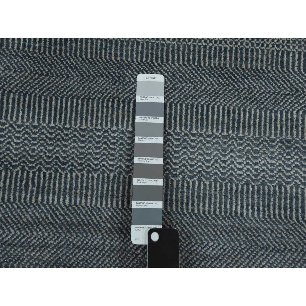 Charcoal Gray Tone on Tone Wool and Silk Hand Knotted Wide Runner Rug, 3'10"x7'