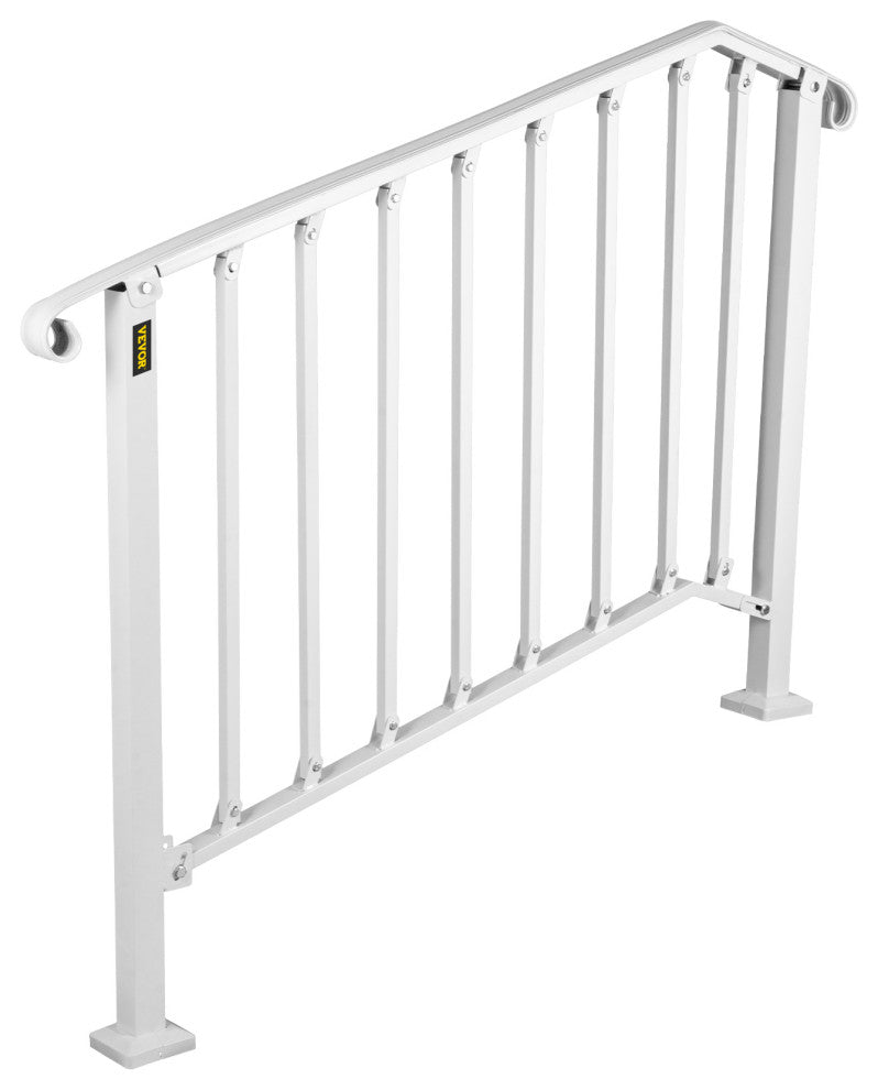 Wrought Iron Handrail Outdoor Stair Rail with Installation Kit, White, Fit 3-4 Steps