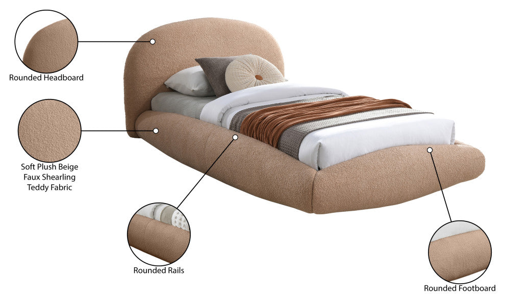 Genesis Upholstered Bed, Beige, Teddy Fabric, Twin