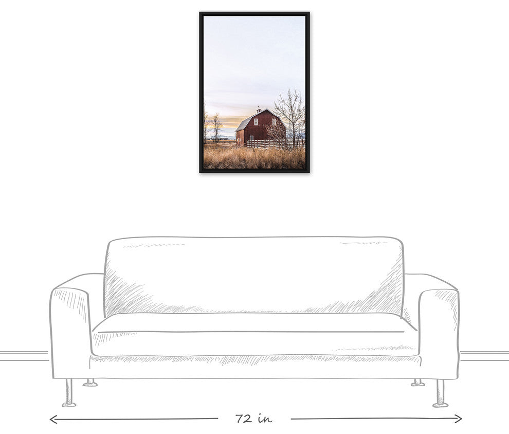 Rustic Barn Sunrise 20x30 Black Floating Framed Canvas
