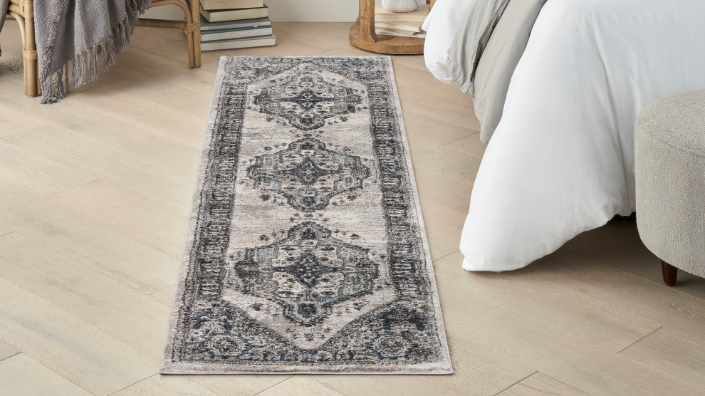Nourison American Manor 2'2" x 7'6" Grey Bordered Indoor Rug