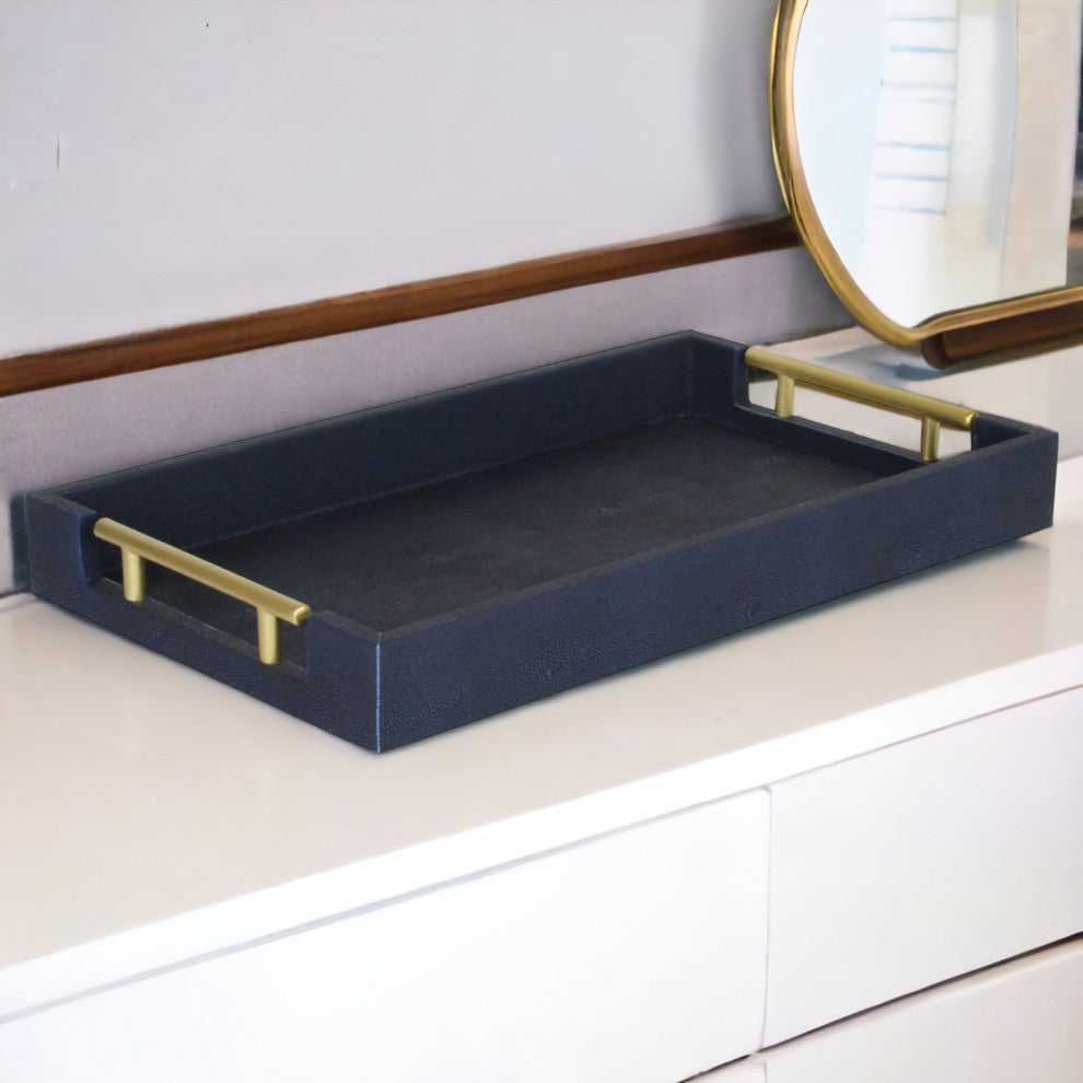 Navy Blue Faux Shagreen Tray with Handles