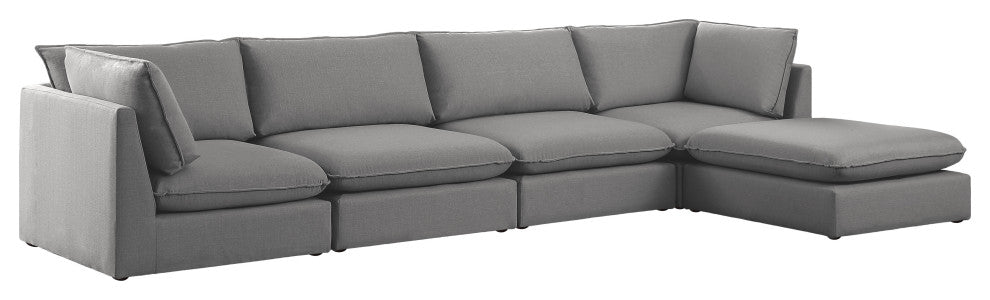 Mackenzie Linen Textured Fabric 5-Piece Modular L-Shaped Sectional, Grey
