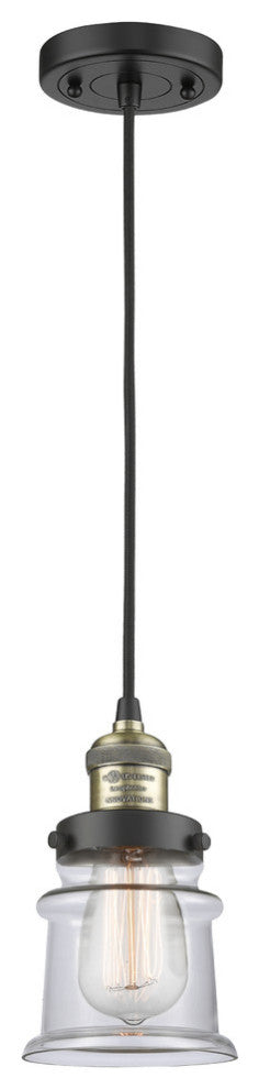 Small Canton 1-Light Mini Pendant, Black Antique Brass, Clear