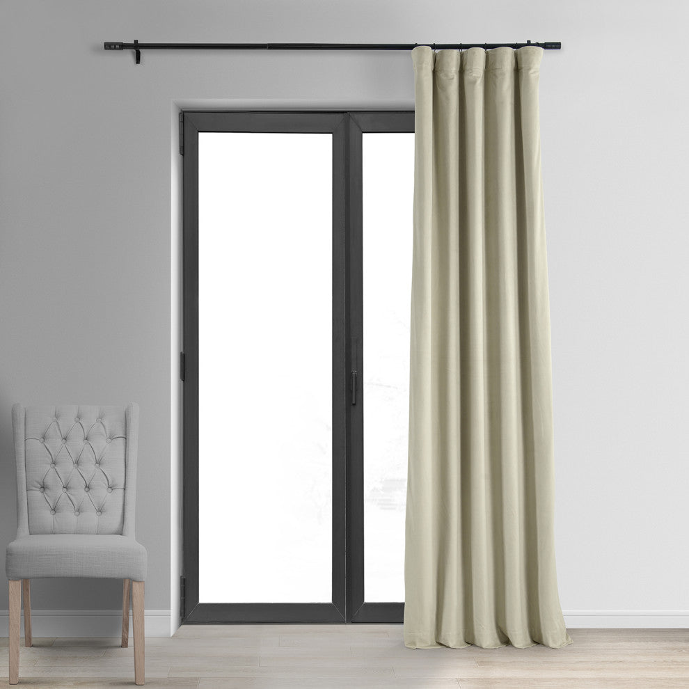 Signature Blackout Velvet Curtain Single Panel, Cool Beige, 50"x108"