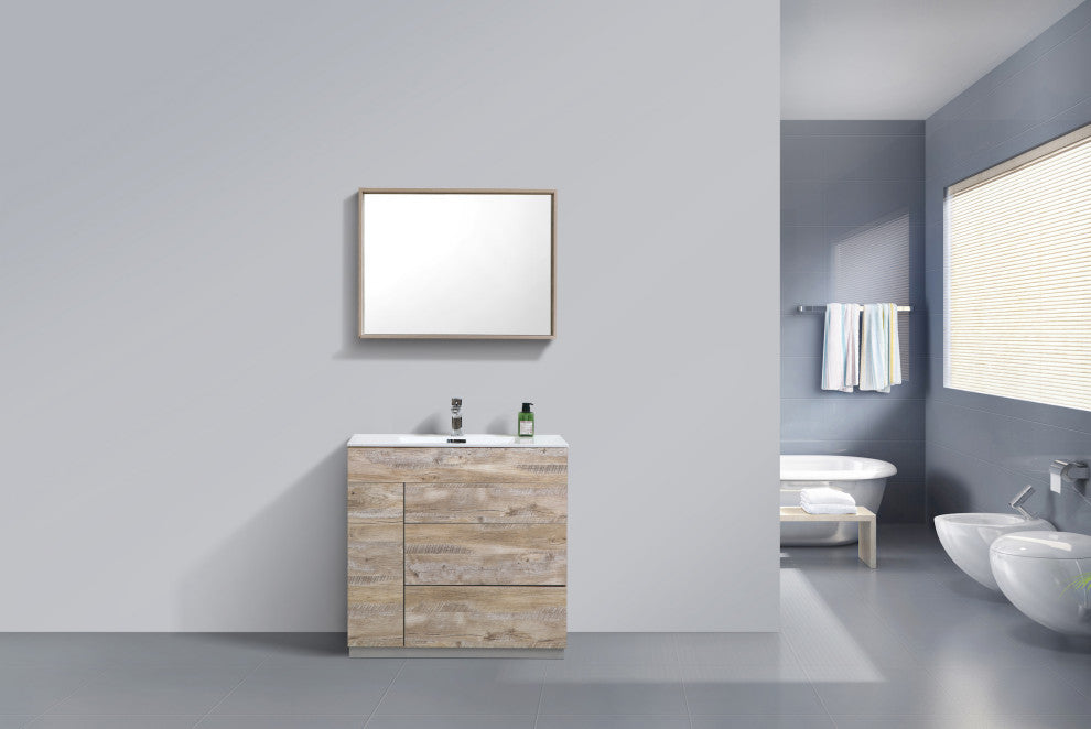 Milano 36" Modern Bathroom Vanity, Nature Wood