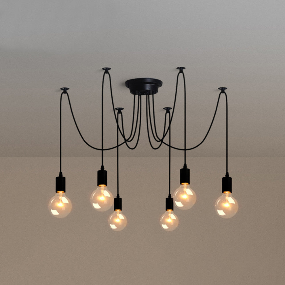 Black Industrial Edison Spider Chandelier Pendant Lights, Adjustable, 6 Lights