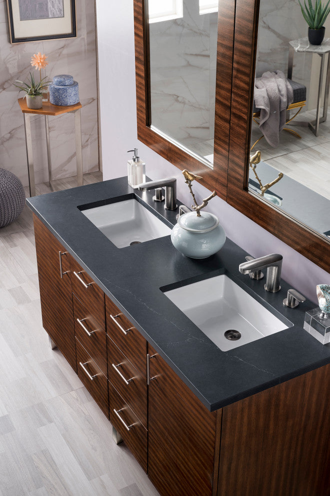 Metropolitan 60" Double Vanity, American Walnut, Charcoal Soapstone