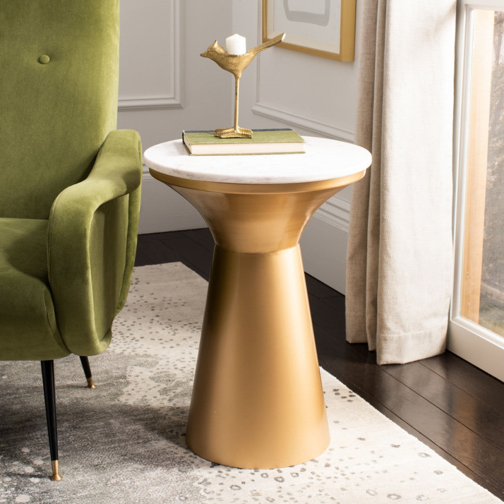Safavieh Mila Pedestal End Table, White/Brass