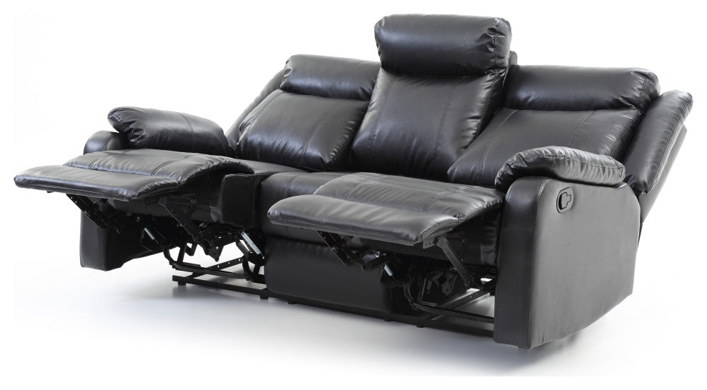 Wendover Faux Leather Double Reclining Sofa, Black