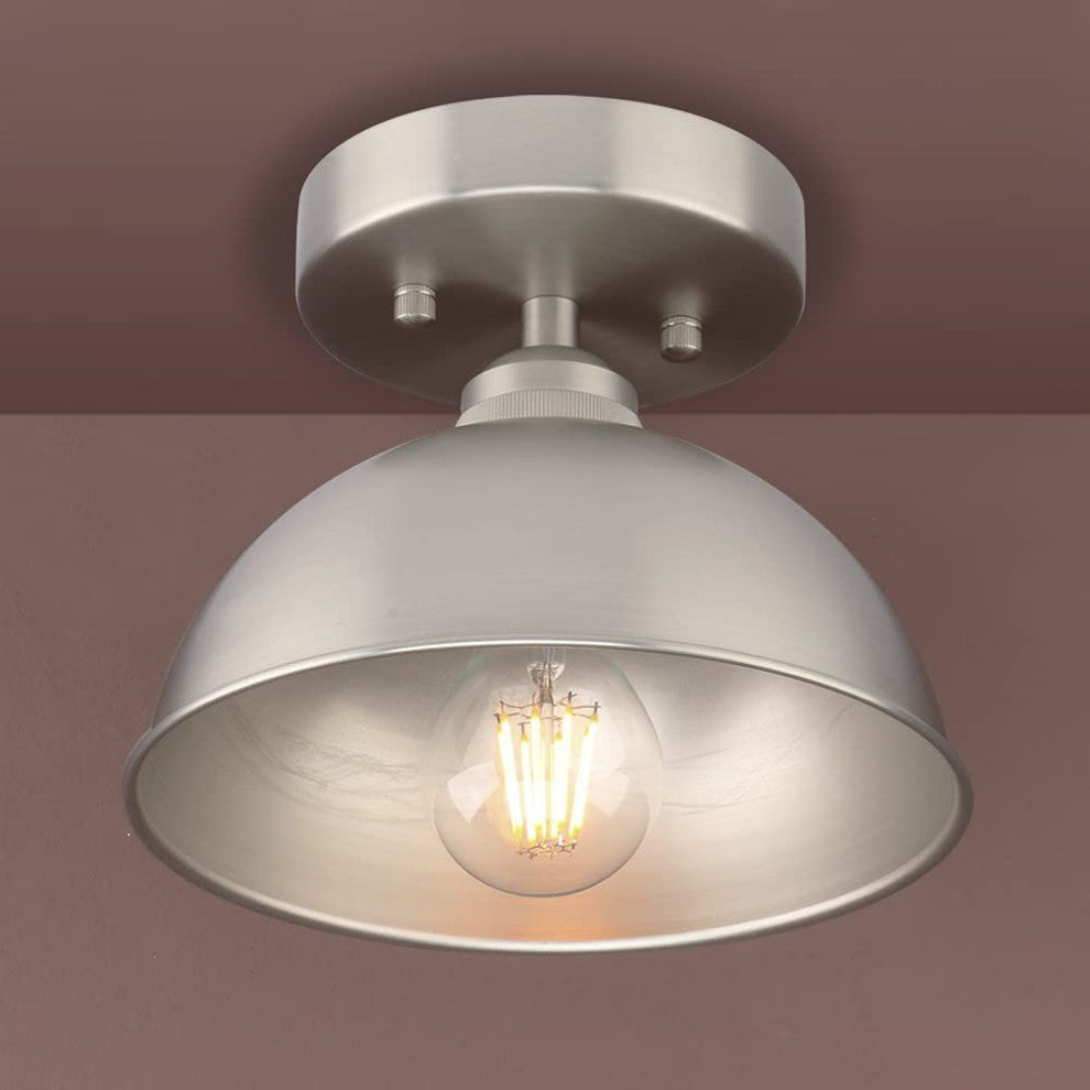 Industrial Semi Flush Mount Ceiling Light Bowl Metal Ceiling Lamp With Silver