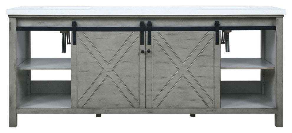 Marsyas 80" Ash Gray Double Bathroom Vanity Cabinet Quartz Top Square Sinks