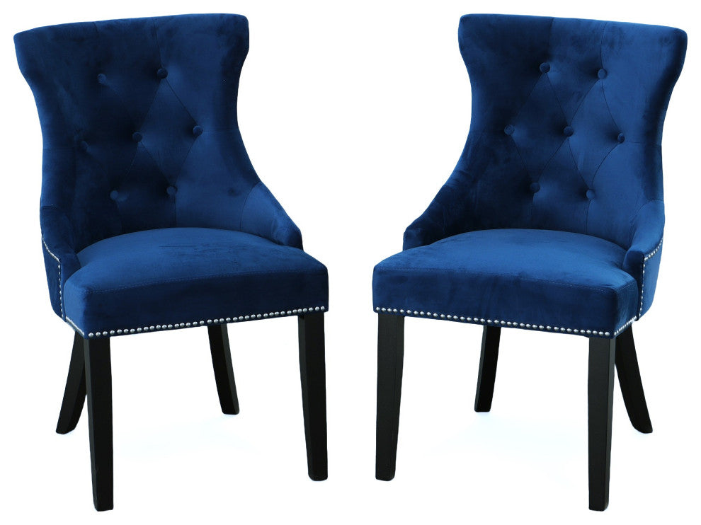 Megan Tufted Chair With Nailhead Trim, Blue/Espresso