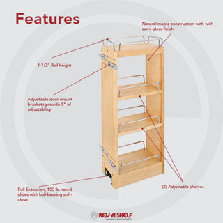 Wood Wall Cabinet Pull Out Organizer for 30" H Cabinets With BB Soft Close, 6.5"