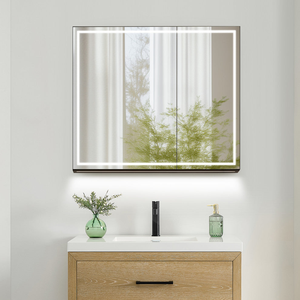 Hesili Frameless Surface-Mount LED Lighted Bathroom Medicine Cabinet, 32"
