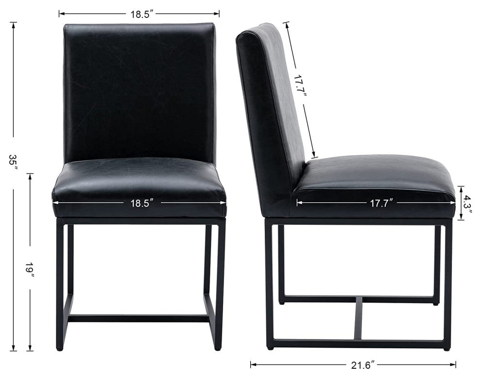 Modern Dining Chairs Set of 2, Leather Upholstered Armless with Black Base