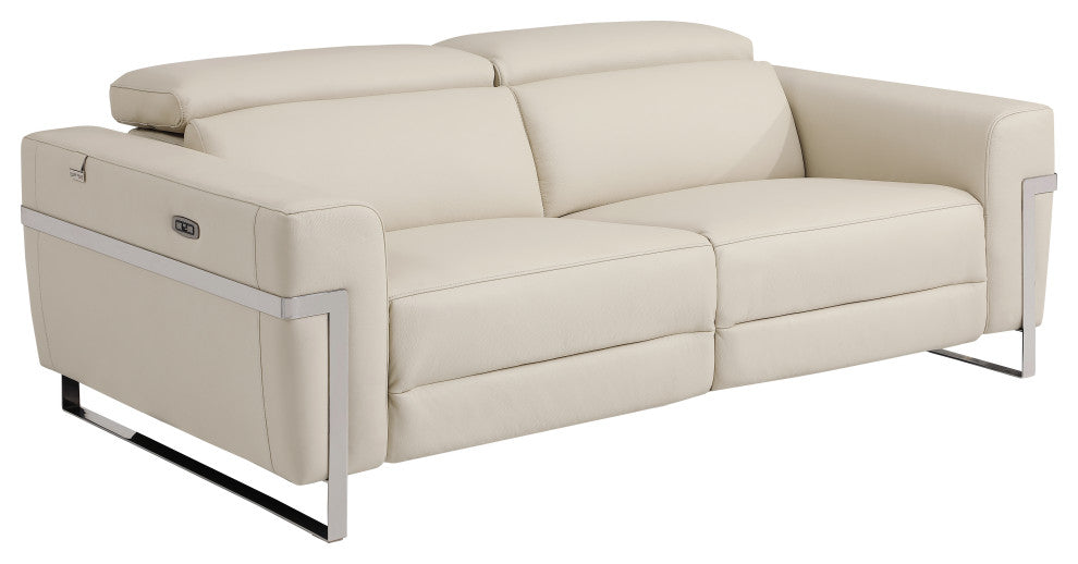 Prato Genuine Italian Leather Modern Sofa and Loveseat, Beige