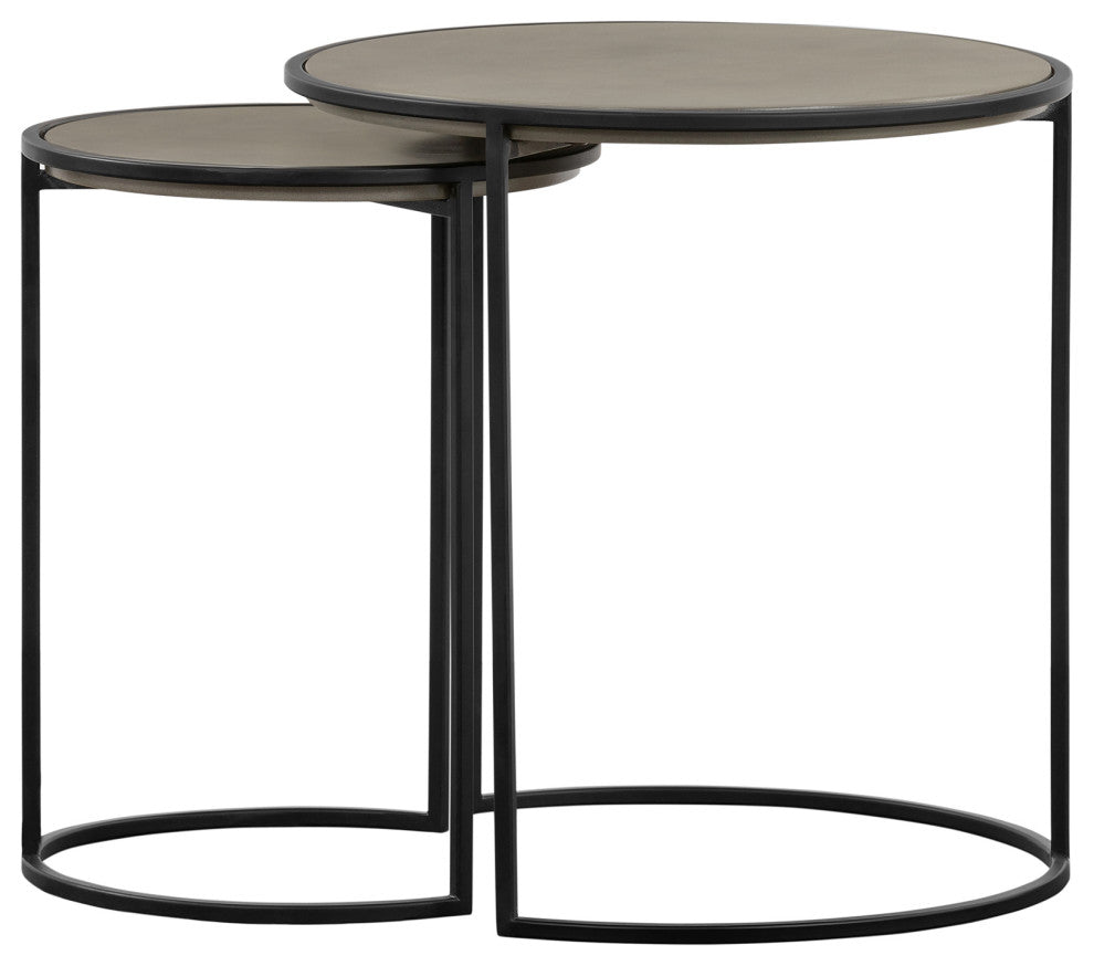Rina Concrete and Black Metal 2-Piece Nesting End Table Set