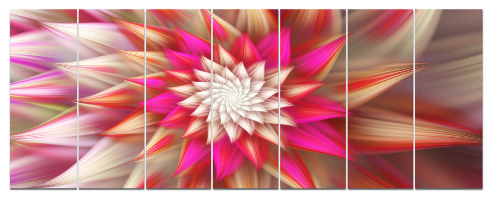 Pink Exotic Fractal Flower, Abstract Canvas Art Print, 83"x32", 7 Panels