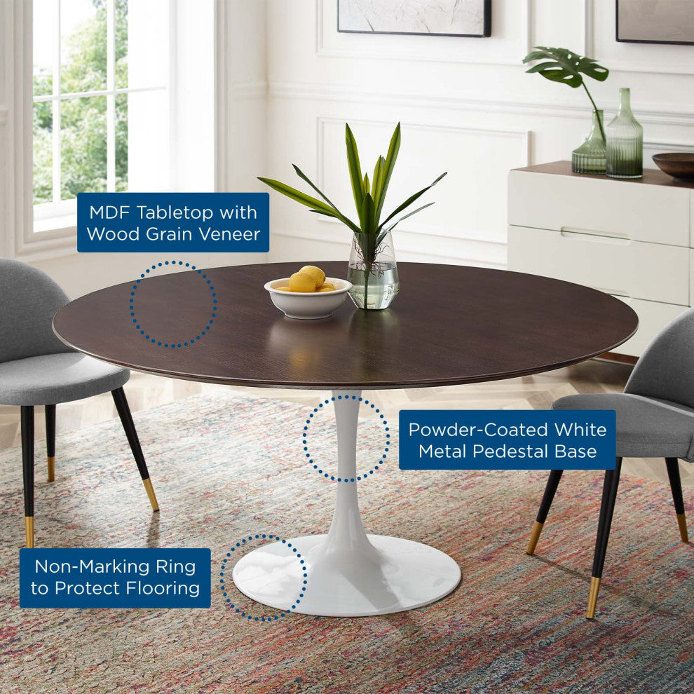 60" Dining Table, Round, White Walnut, Metal, Modern, Bistro Hospitality