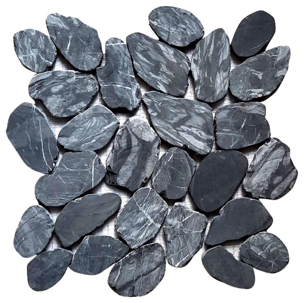 Tempest Black XL Sliced Pebble Tile - Hand-Sorted for Shower & Backsplash