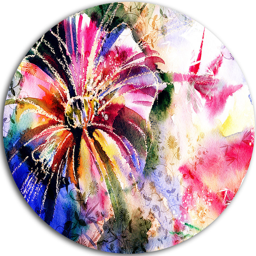 Flowers In A Collage, Floral Round Metal Wall Art, 23"
