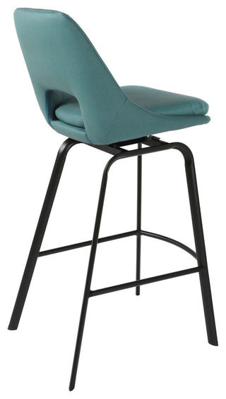 Carise Blue Faux Leather and Black Metal Swivel 30" Bar Stool