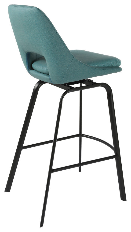 Carise Blue Faux Leather and Black Metal Swivel 30" Bar Stool