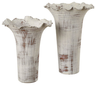 Uttermost Ruffled Petal White Vases Set of 2