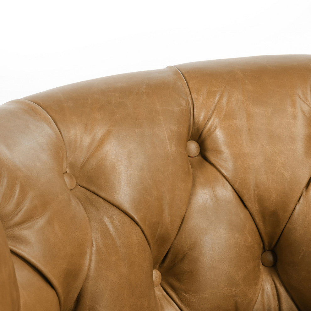 Retro Tufted Caramel Leather Swivel Chair