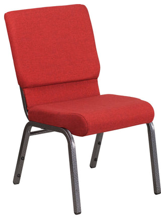 HERCULES Series 18.5'W Stacking Church Chair in Red Fabric - Silver Vein Frame