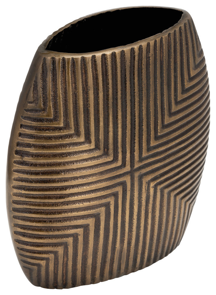 Metal, 12"H Ribbed Vase, Brass Antique