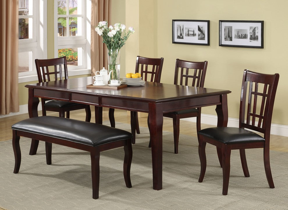 Tufted Bench With Curvy Wooden Legs, Cherry Brown