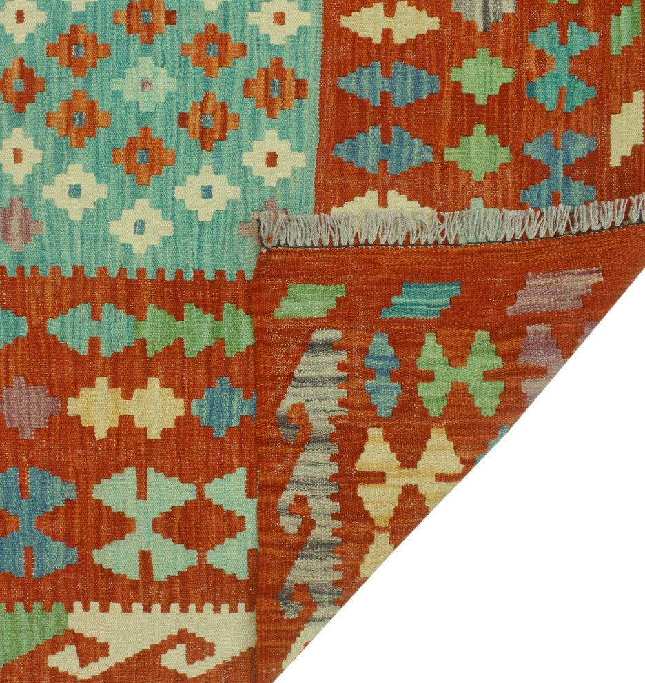 Sangat Kilim Danagul Rust/Green Rug, 8'0x9'6
