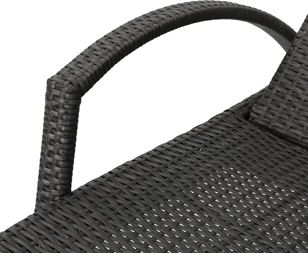 2 Pack Outdoor Wicker Chaise Lounges with Metal Frame and Armrests