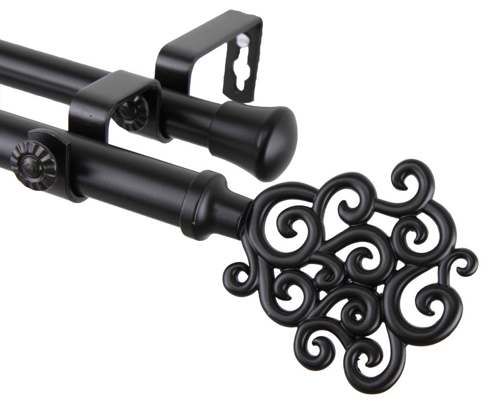 Fabritio 13/16" Double Corner Window Curtain Rod, Black, 66-120"